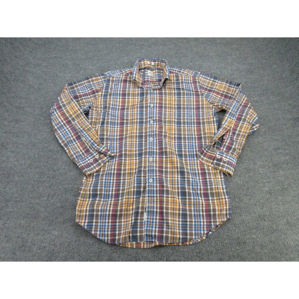 Peter Millar Mens Button Down Regular Fit Multi-Color Plaid Cotton Shirt Medium